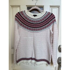 Talbots Petite Fair Isle Heart Print Sweater Womens SP Holiday Size Small Petite